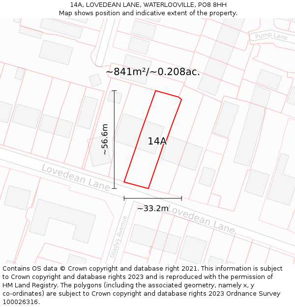 14A, LOVEDEAN LANE, WATERLOOVILLE, PO8 8HH: Plot and title map