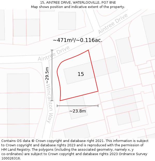 15, AINTREE DRIVE, WATERLOOVILLE, PO7 8NE: Plot and title map