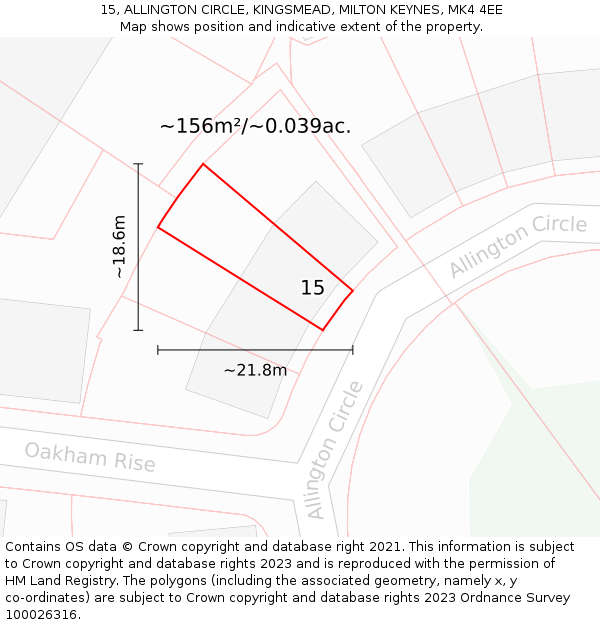 15, ALLINGTON CIRCLE, KINGSMEAD, MILTON KEYNES, MK4 4EE: Plot and title map