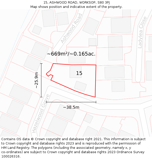 15, ASHWOOD ROAD, WORKSOP, S80 3PJ: Plot and title map