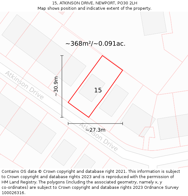 15, ATKINSON DRIVE, NEWPORT, PO30 2LH: Plot and title map