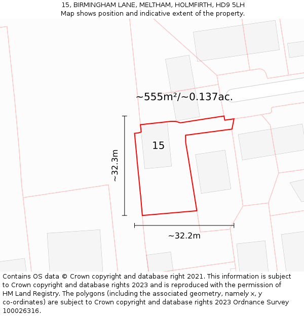 15, BIRMINGHAM LANE, MELTHAM, HOLMFIRTH, HD9 5LH: Plot and title map