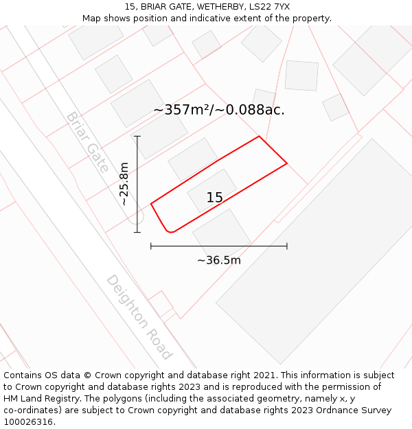 15, BRIAR GATE, WETHERBY, LS22 7YX: Plot and title map