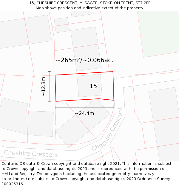 15, CHESHIRE CRESCENT, ALSAGER, STOKE-ON-TRENT, ST7 2FE: Plot and title map