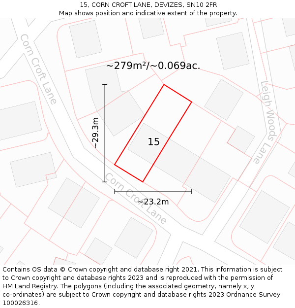 15, CORN CROFT LANE, DEVIZES, SN10 2FR: Plot and title map