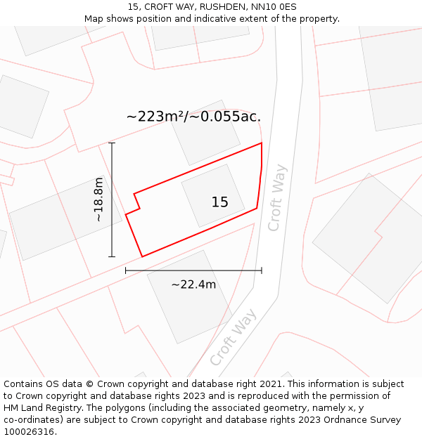 15, CROFT WAY, RUSHDEN, NN10 0ES: Plot and title map