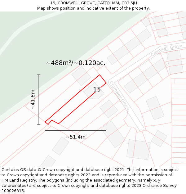 15, CROMWELL GROVE, CATERHAM, CR3 5JH: Plot and title map