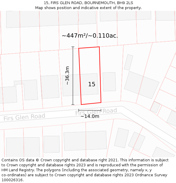 15, FIRS GLEN ROAD, BOURNEMOUTH, BH9 2LS: Plot and title map