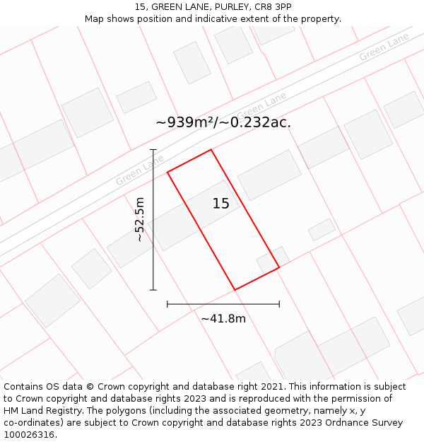 15, GREEN LANE, PURLEY, CR8 3PP: Plot and title map