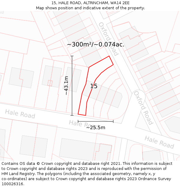 15, HALE ROAD, ALTRINCHAM, WA14 2EE: Plot and title map