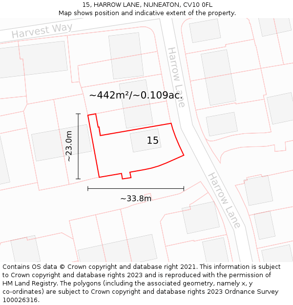 15, HARROW LANE, NUNEATON, CV10 0FL: Plot and title map