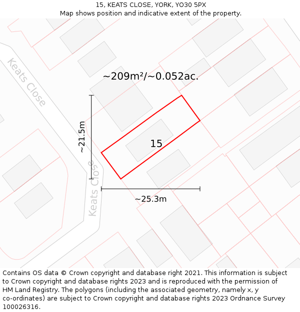 15, KEATS CLOSE, YORK, YO30 5PX: Plot and title map