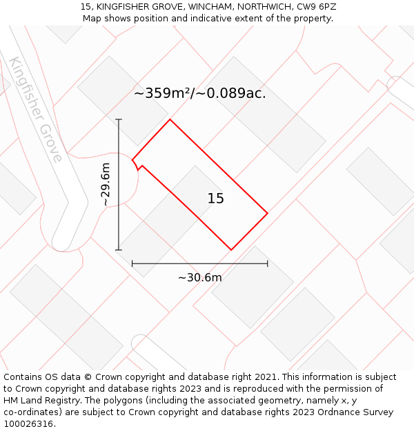 15, KINGFISHER GROVE, WINCHAM, NORTHWICH, CW9 6PZ: Plot and title map
