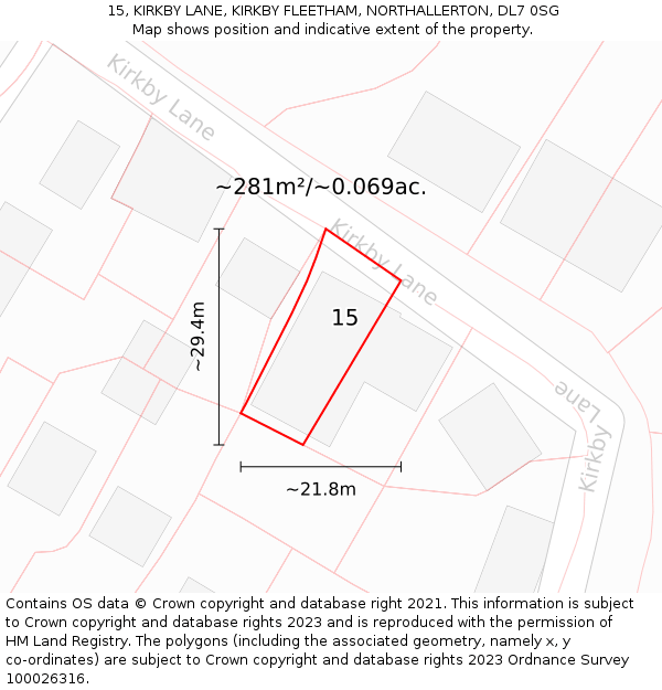 15, KIRKBY LANE, KIRKBY FLEETHAM, NORTHALLERTON, DL7 0SG: Plot and title map