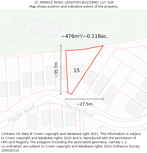 15, MARDLE ROAD, LEIGHTON BUZZARD, LU7 2UR: Plot and title map