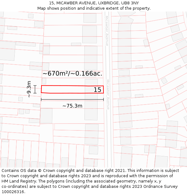 15, MICAWBER AVENUE, UXBRIDGE, UB8 3NY: Plot and title map