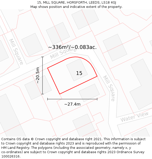 15, MILL SQUARE, HORSFORTH, LEEDS, LS18 4GJ: Plot and title map