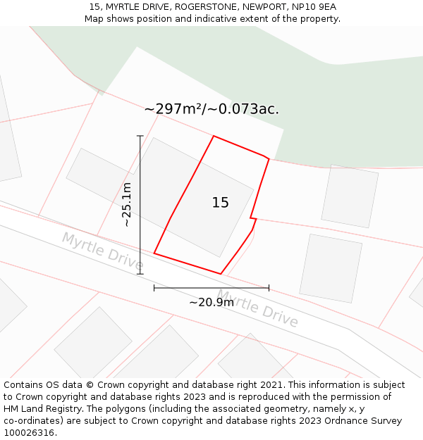 15, MYRTLE DRIVE, ROGERSTONE, NEWPORT, NP10 9EA: Plot and title map