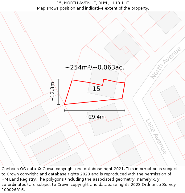 15, NORTH AVENUE, RHYL, LL18 1HT: Plot and title map