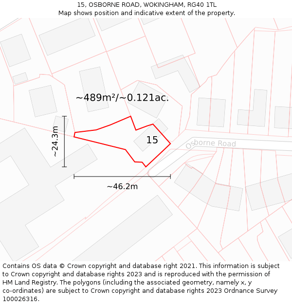 15, OSBORNE ROAD, WOKINGHAM, RG40 1TL: Plot and title map