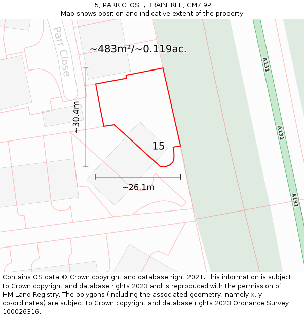 15, PARR CLOSE, BRAINTREE, CM7 9PT: Plot and title map