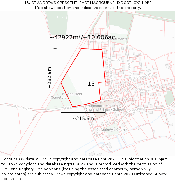 15, ST ANDREWS CRESCENT, EAST HAGBOURNE, DIDCOT, OX11 9RP: Plot and title map