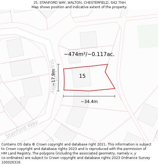 15, STANFORD WAY, WALTON, CHESTERFIELD, S42 7NH: Plot and title map