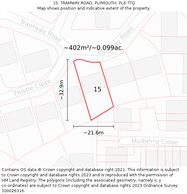 15, TRAMWAY ROAD, PLYMOUTH, PL6 7TQ: Plot and title map