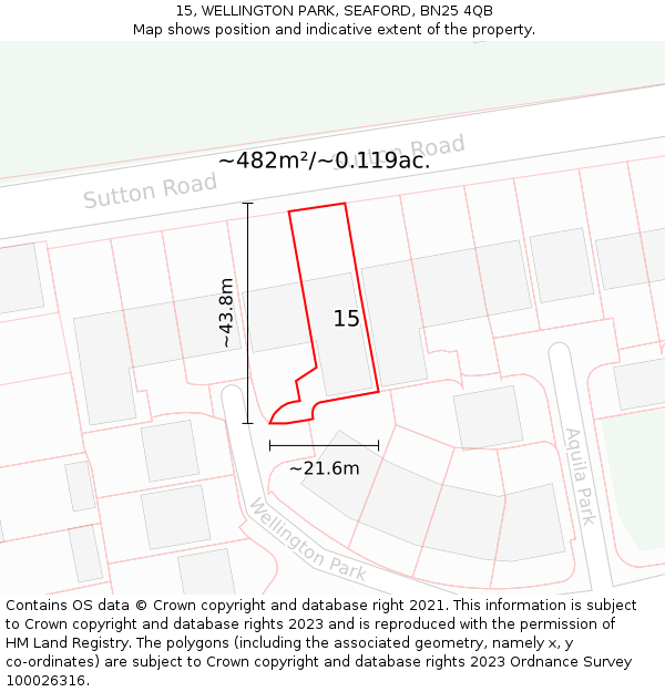 15, WELLINGTON PARK, SEAFORD, BN25 4QB: Plot and title map