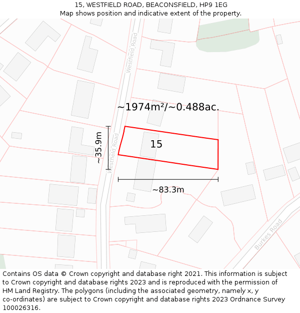 15, WESTFIELD ROAD, BEACONSFIELD, HP9 1EG: Plot and title map