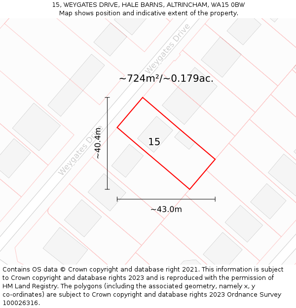 15, WEYGATES DRIVE, HALE BARNS, ALTRINCHAM, WA15 0BW: Plot and title map