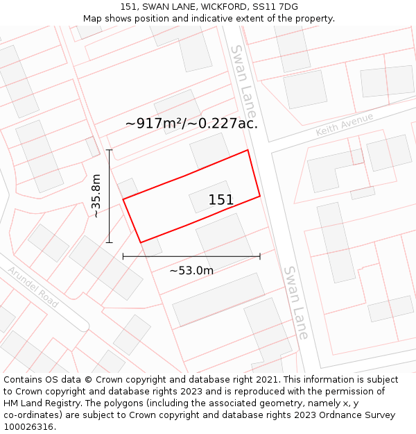 151, SWAN LANE, WICKFORD, SS11 7DG: Plot and title map