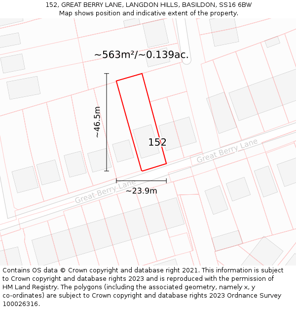 152, GREAT BERRY LANE, LANGDON HILLS, BASILDON, SS16 6BW: Plot and title map