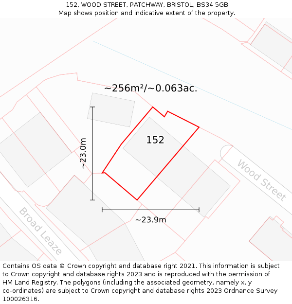 152, WOOD STREET, PATCHWAY, BRISTOL, BS34 5GB: Plot and title map