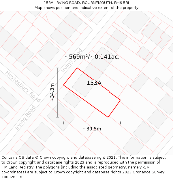 153A, IRVING ROAD, BOURNEMOUTH, BH6 5BL: Plot and title map