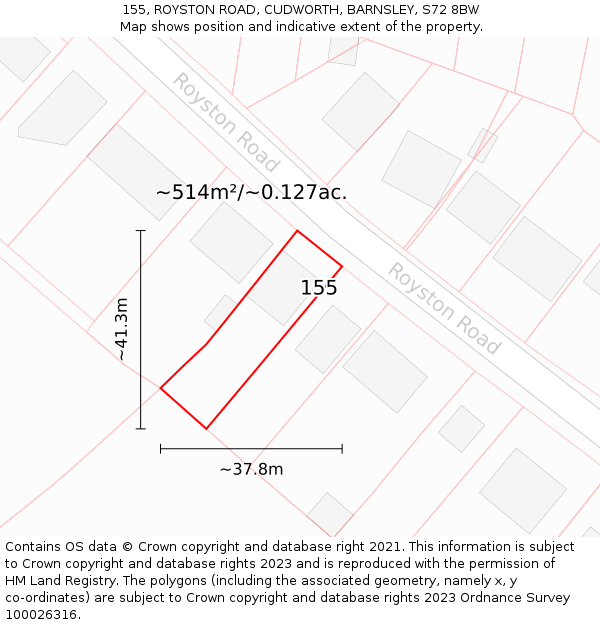 155, ROYSTON ROAD, CUDWORTH, BARNSLEY, S72 8BW: Plot and title map