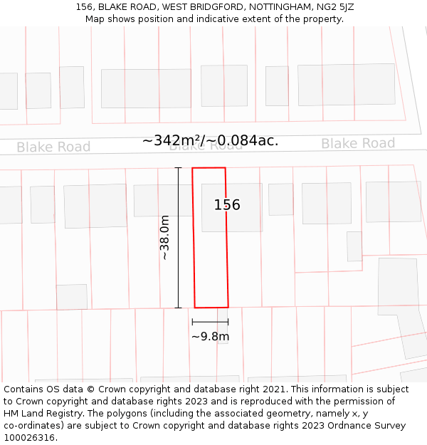 156, BLAKE ROAD, WEST BRIDGFORD, NOTTINGHAM, NG2 5JZ: Plot and title map