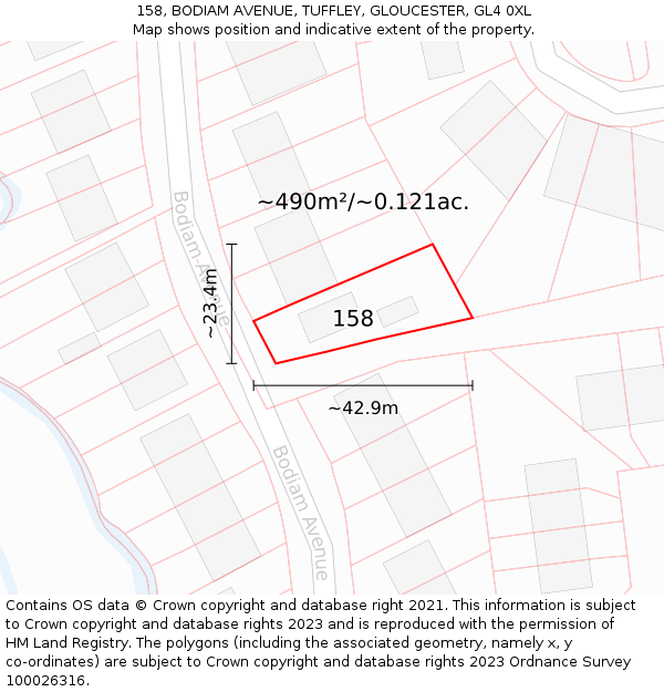 158, BODIAM AVENUE, TUFFLEY, GLOUCESTER, GL4 0XL: Plot and title map