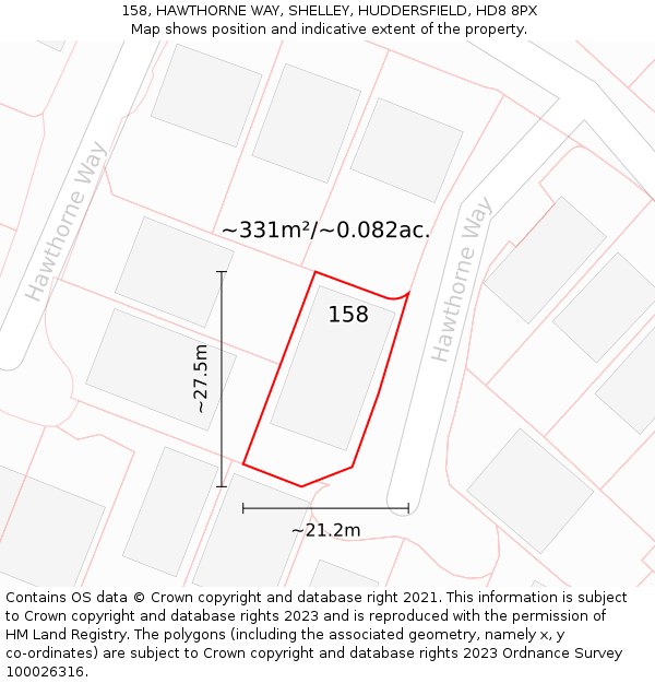 158, HAWTHORNE WAY, SHELLEY, HUDDERSFIELD, HD8 8PX: Plot and title map