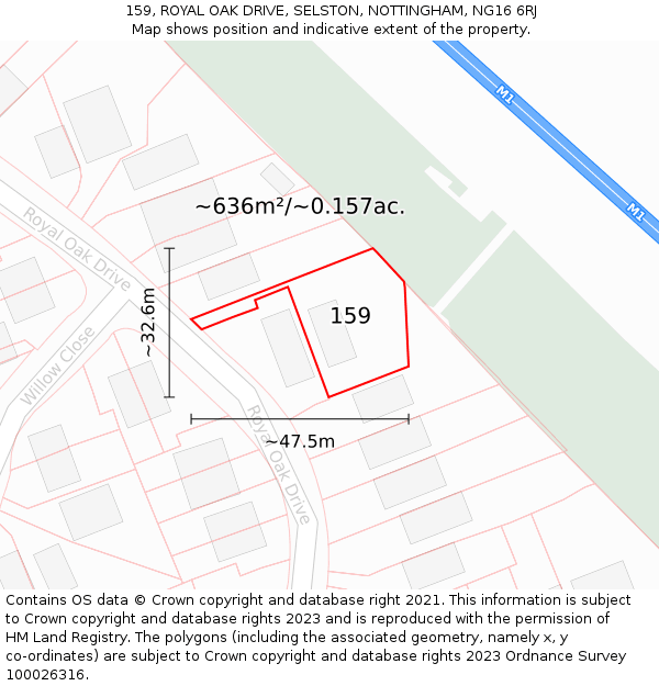 159, ROYAL OAK DRIVE, SELSTON, NOTTINGHAM, NG16 6RJ: Plot and title map