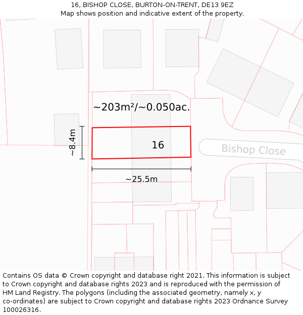 16, BISHOP CLOSE, BURTON-ON-TRENT, DE13 9EZ: Plot and title map