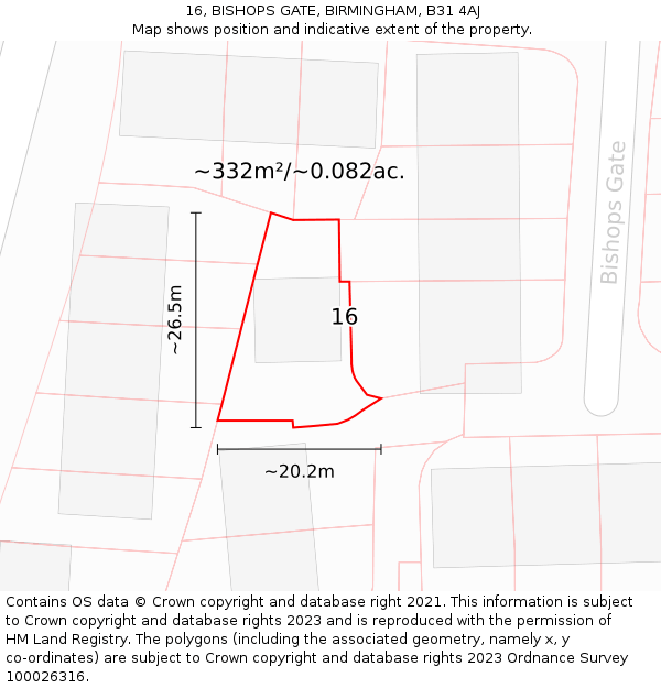 16, BISHOPS GATE, BIRMINGHAM, B31 4AJ: Plot and title map