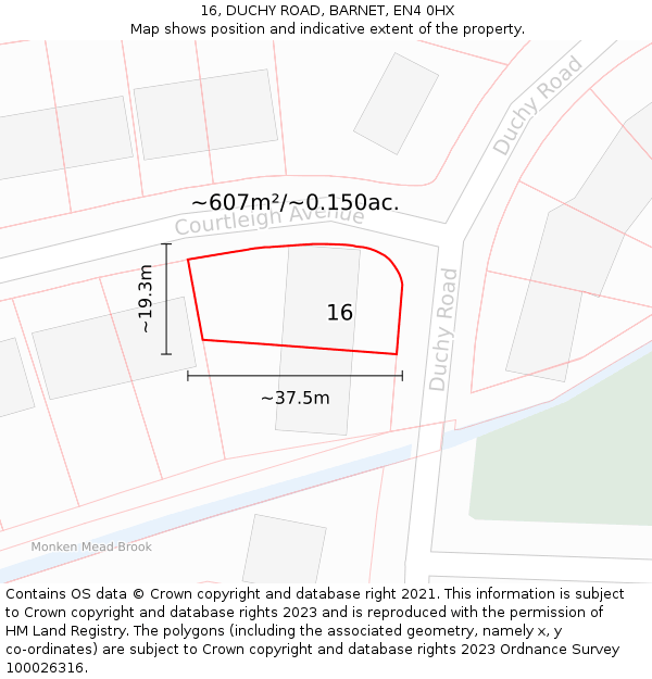 16, DUCHY ROAD, BARNET, EN4 0HX: Plot and title map