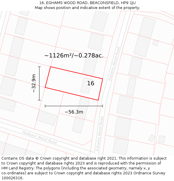 16, EGHAMS WOOD ROAD, BEACONSFIELD, HP9 1JU: Plot and title map