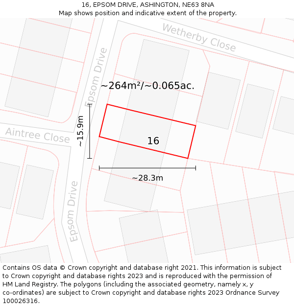 16, EPSOM DRIVE, ASHINGTON, NE63 8NA: Plot and title map