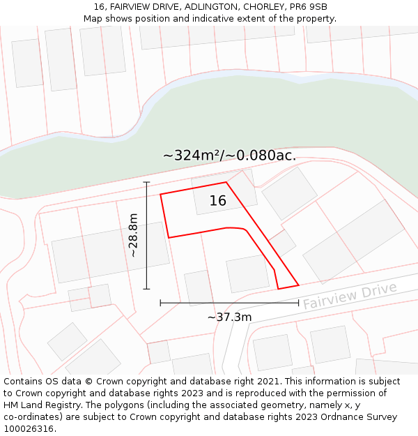 16, FAIRVIEW DRIVE, ADLINGTON, CHORLEY, PR6 9SB: Plot and title map