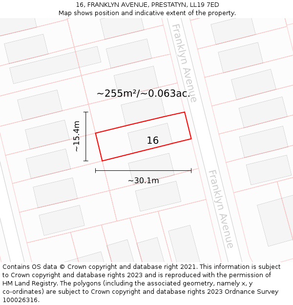 16, FRANKLYN AVENUE, PRESTATYN, LL19 7ED: Plot and title map