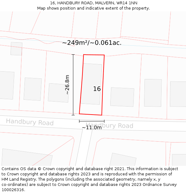 16, HANDBURY ROAD, MALVERN, WR14 1NN: Plot and title map