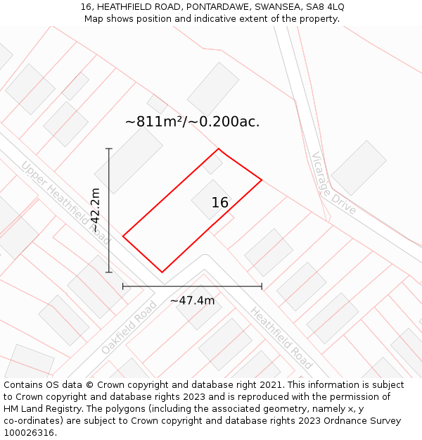 16, HEATHFIELD ROAD, PONTARDAWE, SWANSEA, SA8 4LQ: Plot and title map