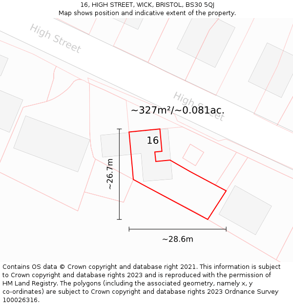 16, HIGH STREET, WICK, BRISTOL, BS30 5QJ: Plot and title map